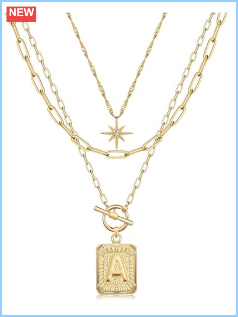 Layered Initial Necklaces for Women 14K Gold Plated Paperclip Chain 3 Pack